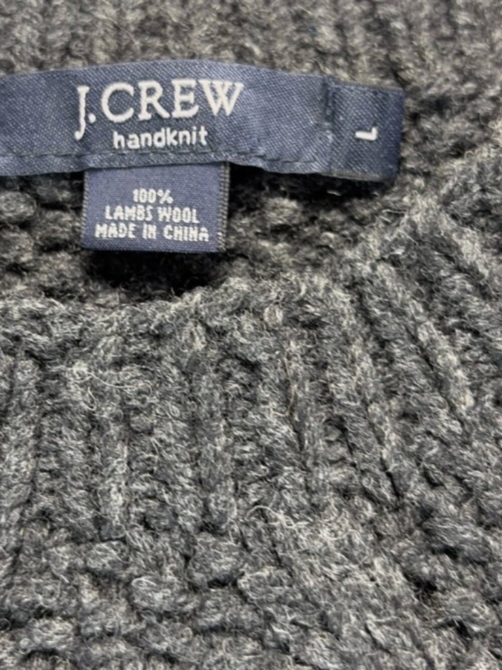 Vintage 90s J. Crew Cable Knit  Sweater Charcoal 100% Wool Pullover L - Picture 4 of 16